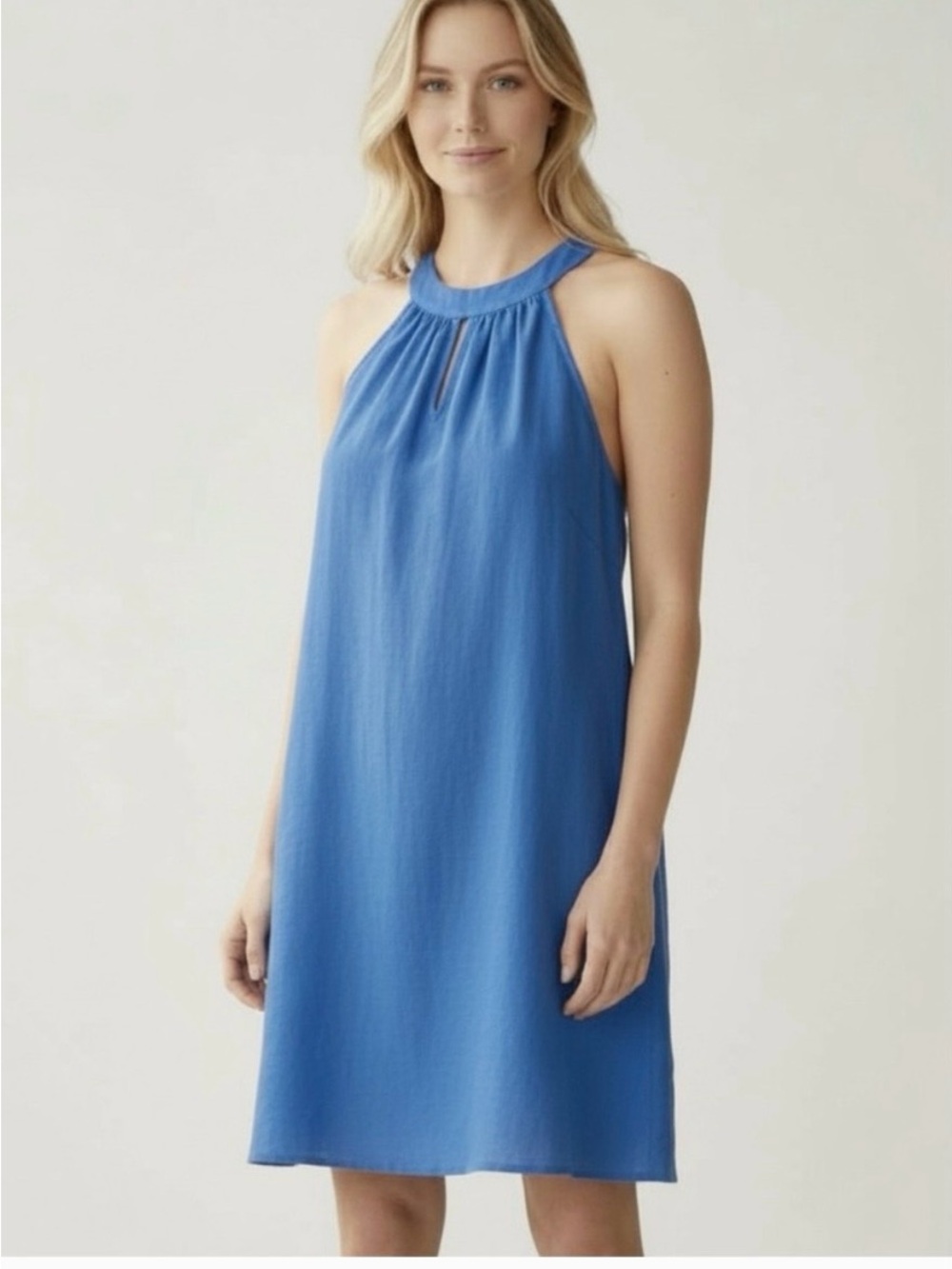 St. Tropez Bright Royal Blue Linen Knee length Summer Vacation Beach Dress Small